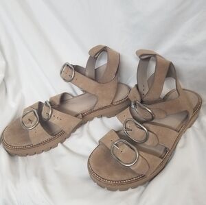 Womens Beige All Saints Leather Buckle Strap Sandals Size 38